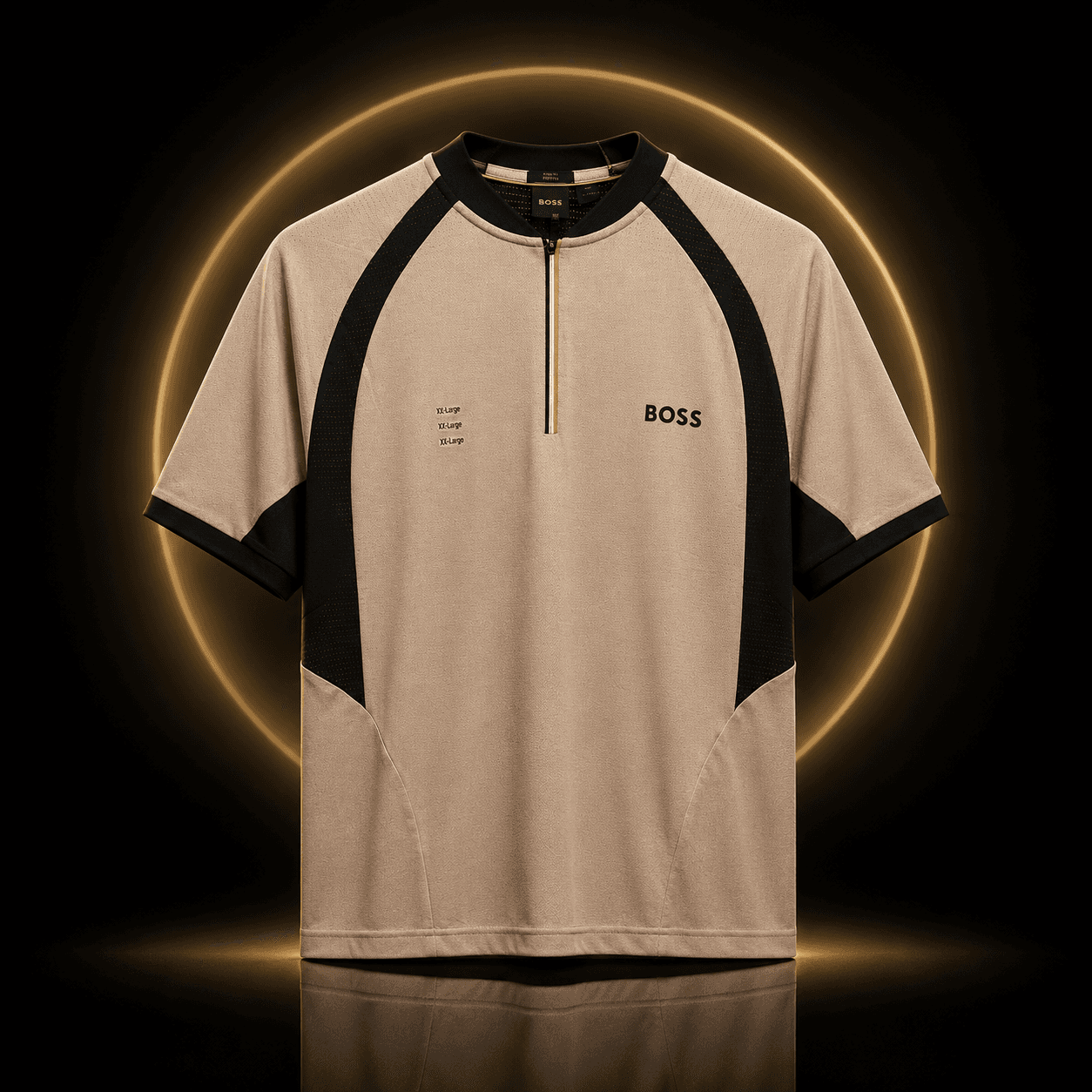 Camiseta deportiva BOSS beige con paneles negros