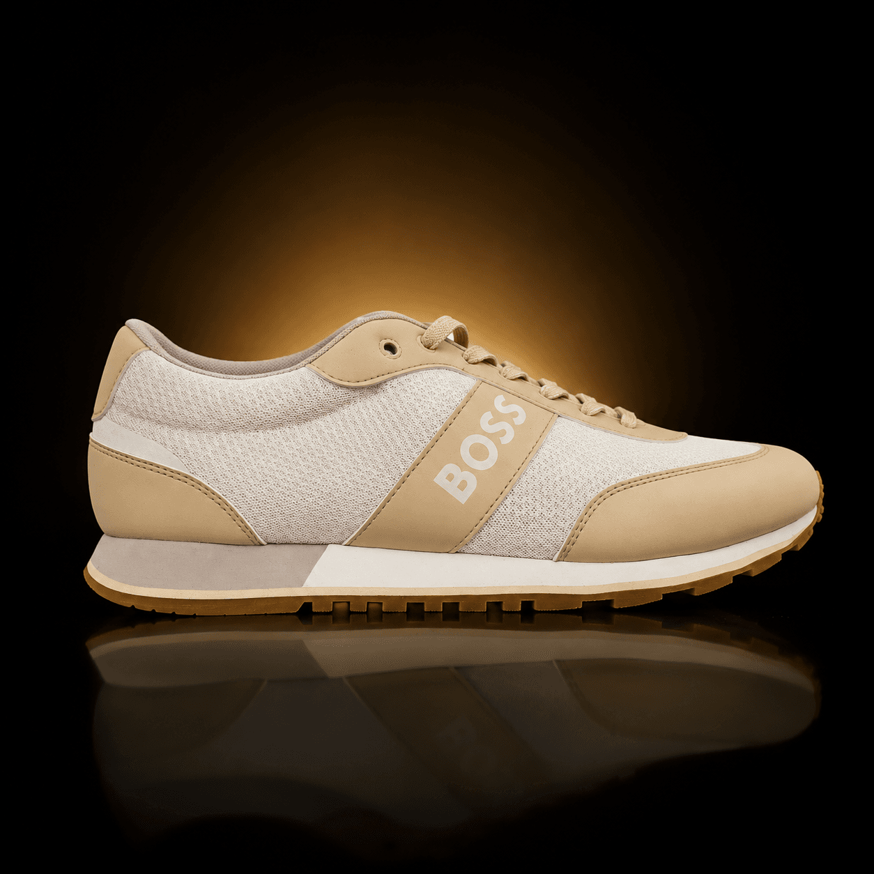 Tenis BOSS beige con suela goma